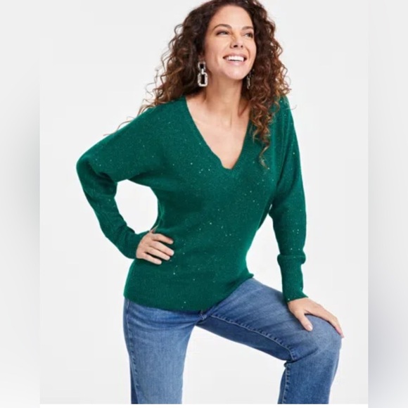 Tommy Hilfiger Teal V-Neck Sweater for Women - Picture 8 of 8